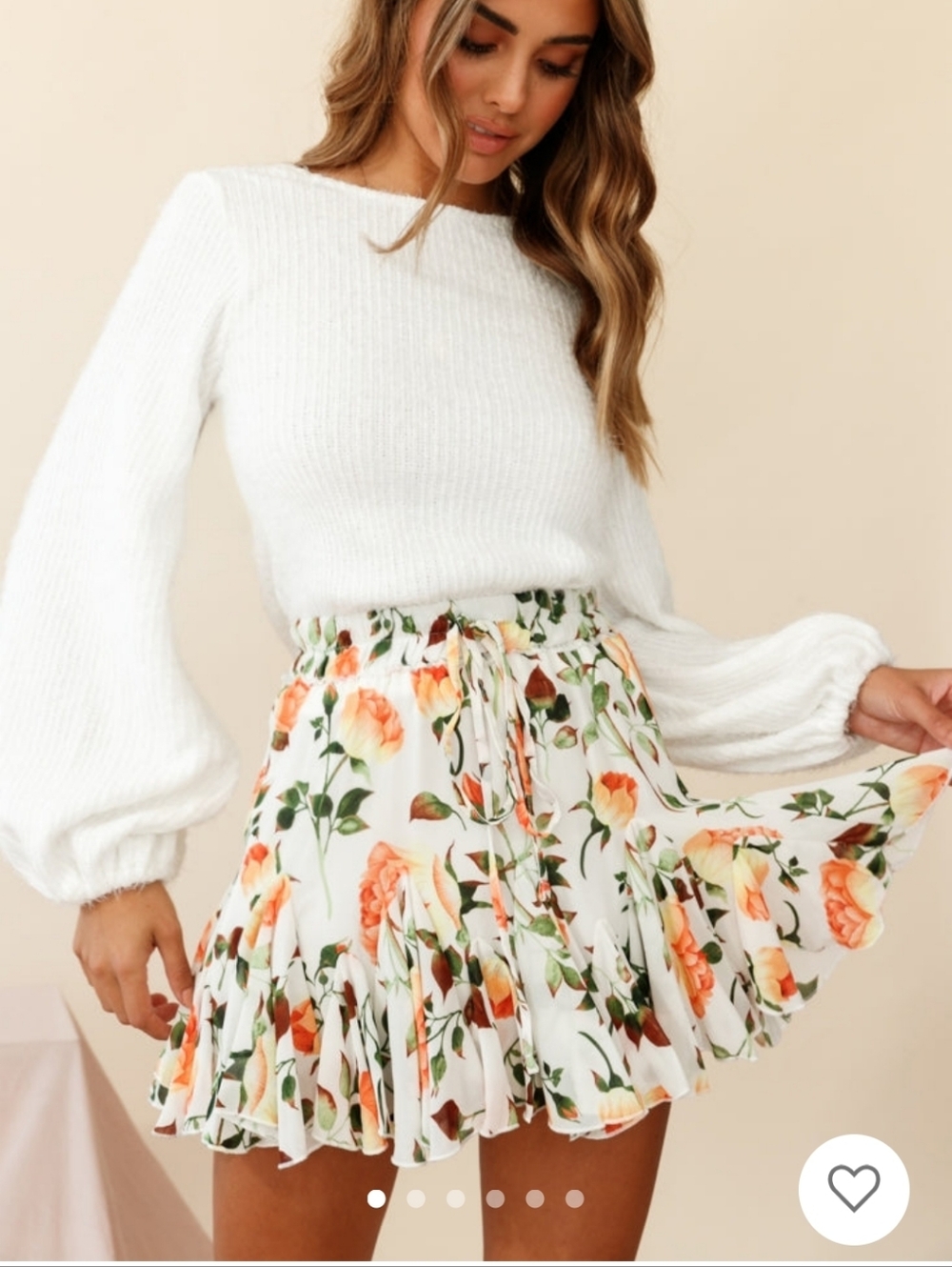 Selfie Leslie Yellow Sweater with White Floral Circle Skirt